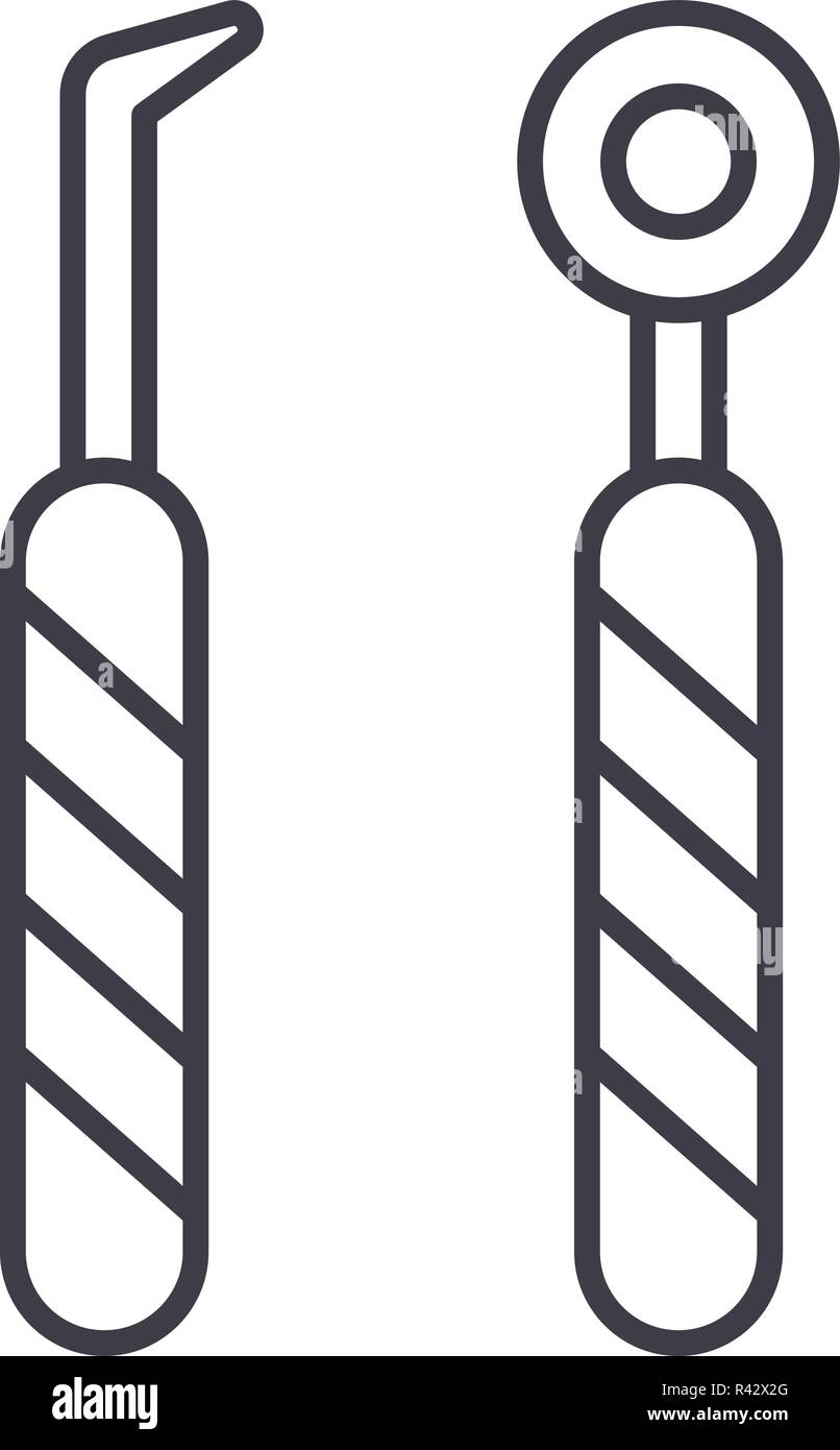 Dental instruments line icon concept. Dental instruments vector linear ...