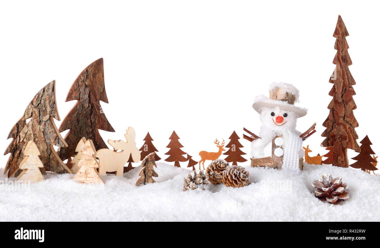 wood decoration as cheerful winter scene Stock Photo