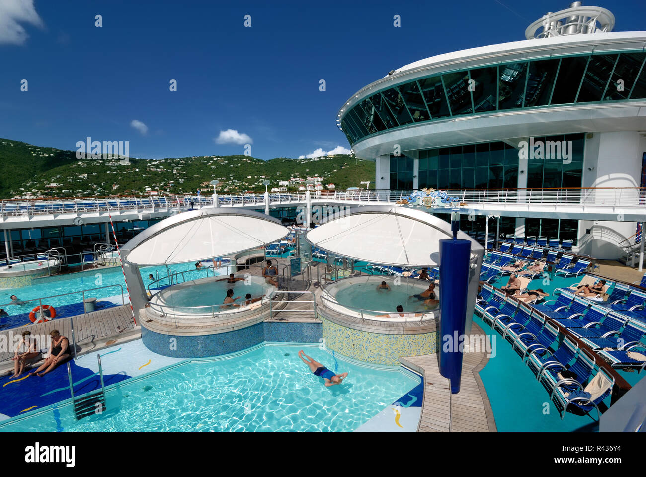 The pool deck on Royal Caribbean's Adventure of the Seas cruise ship