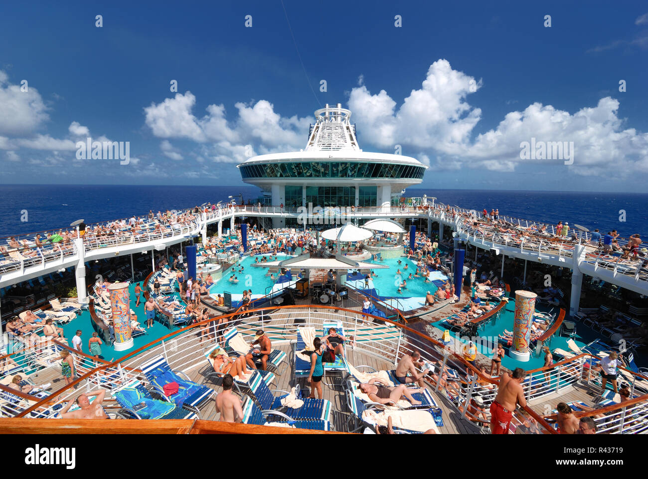 The pool deck on Royal Caribbean's Adventure of the Seas cruise ship is