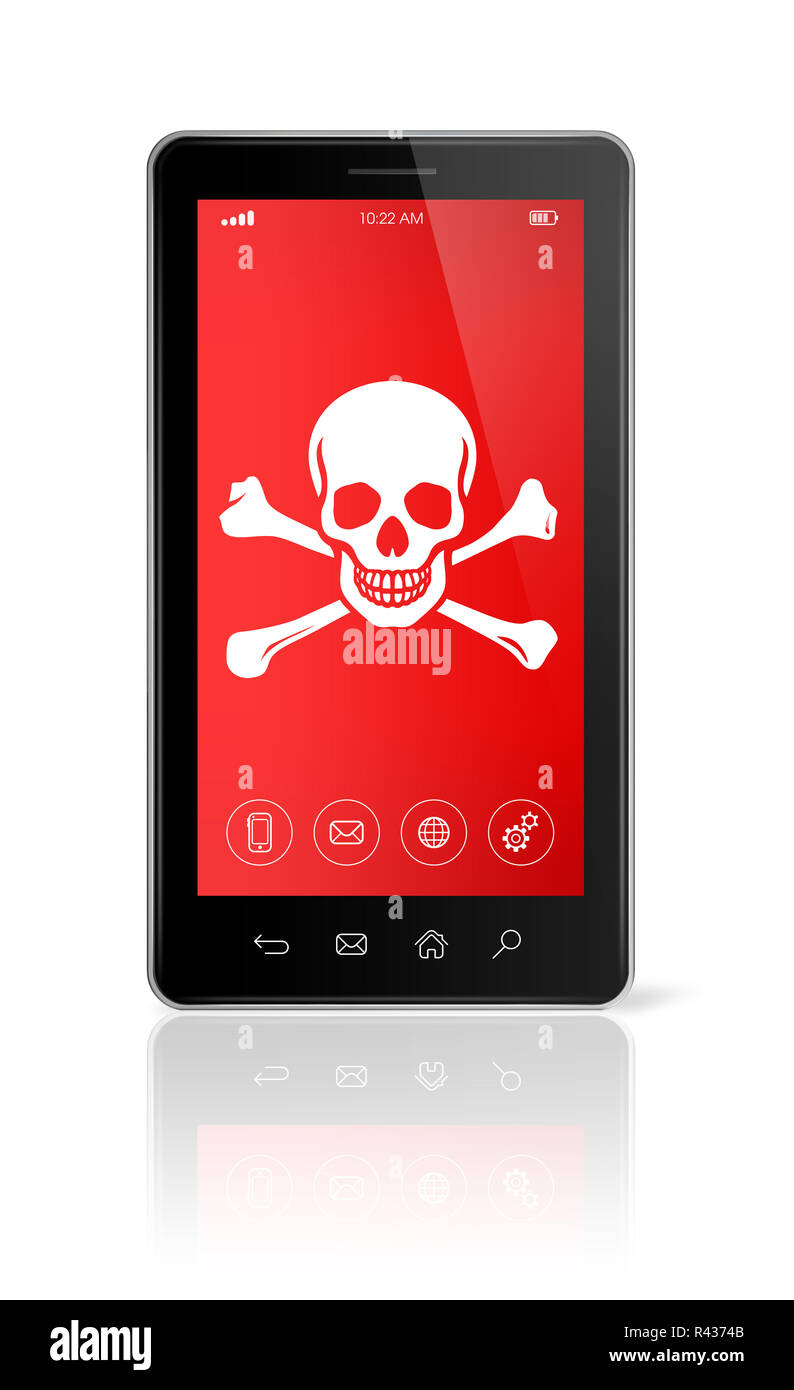 smartphone with a pirate symbol on screen. Hacking concept Stock Photo