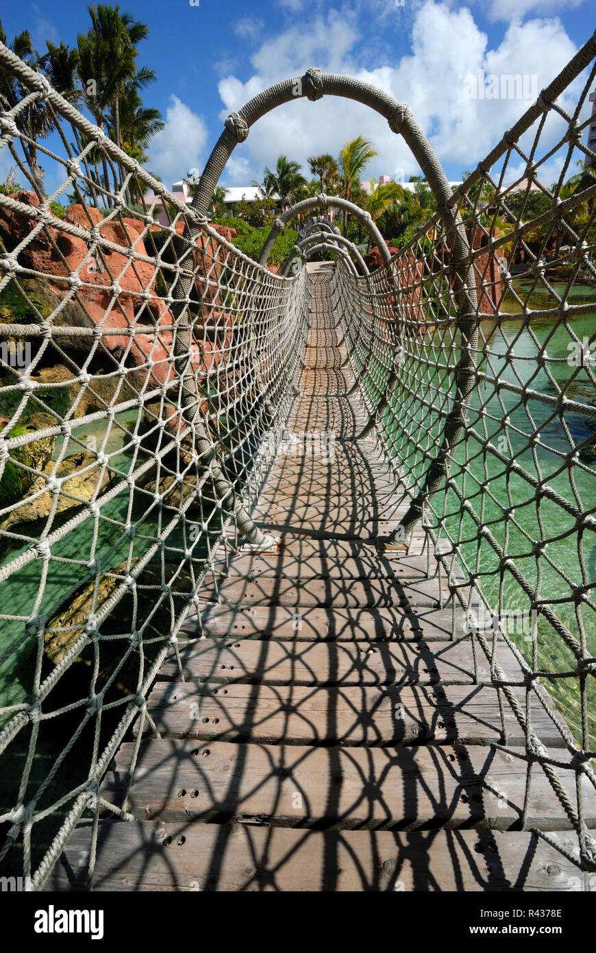 This suspended rope bridge crosses the Predator Lagoon at the Atlantis