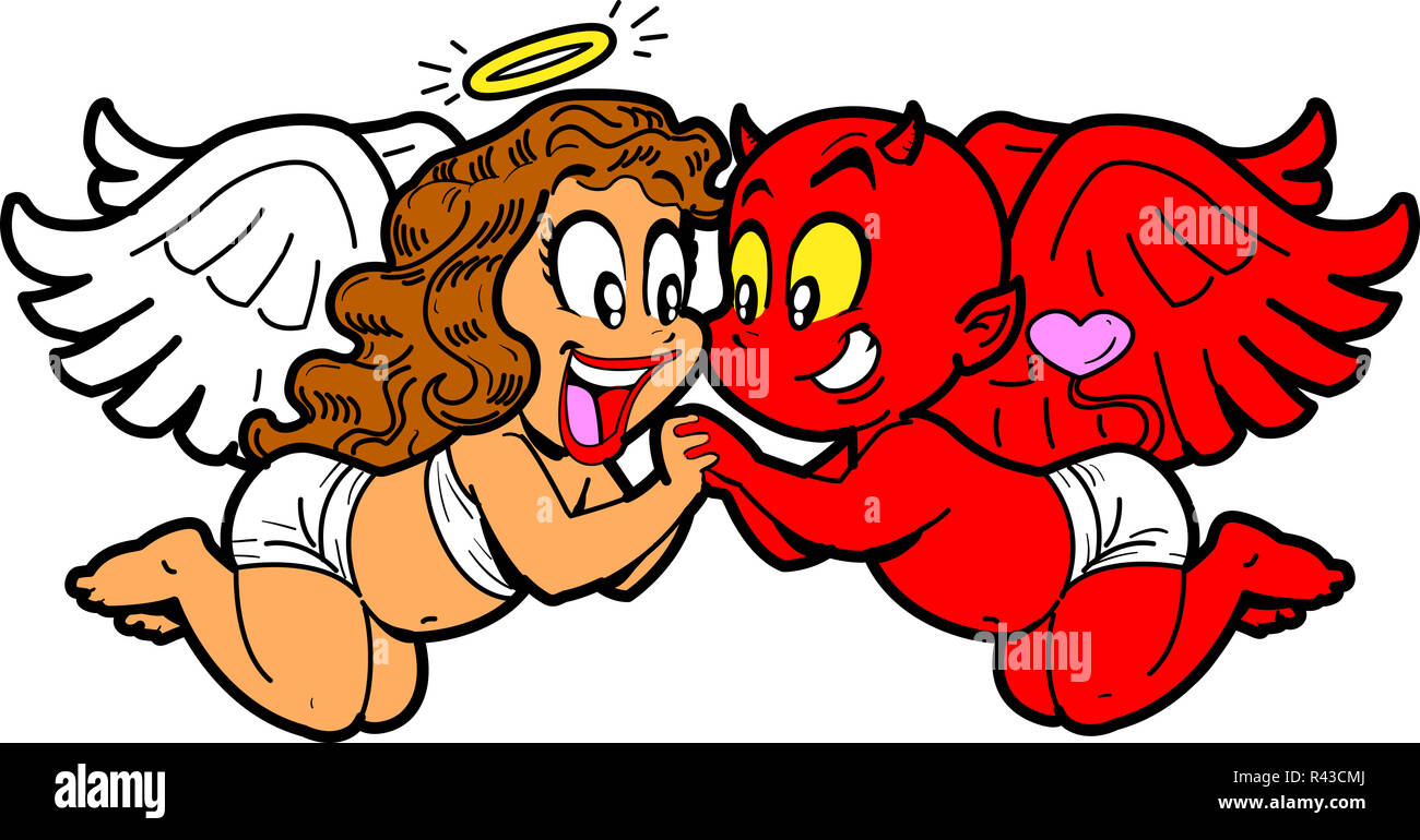 Angel and Devil In Love Stock Photo