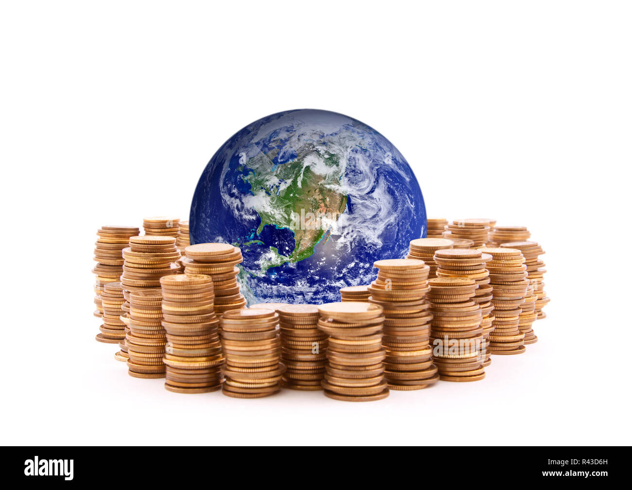 World standing on money. Earth image provided by Nasa Stock Photo Alamy