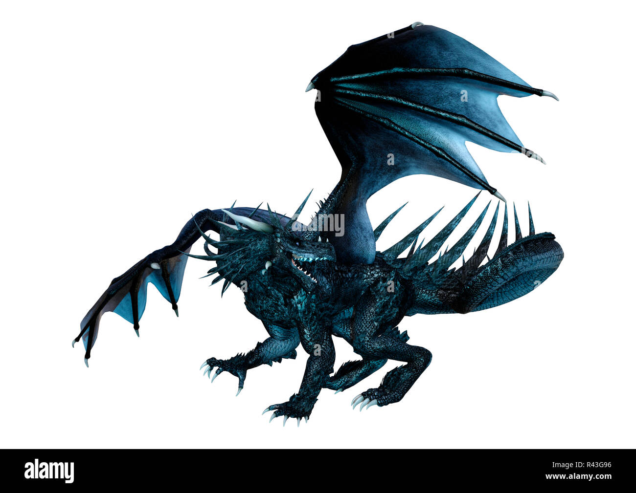 3D rendering of a black fantasy dragon isolated on white background ...