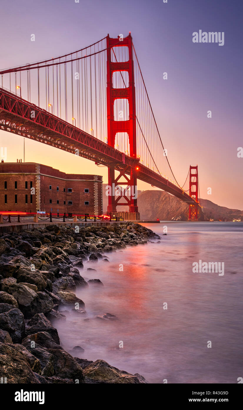 The Golden Gate Bridge is the symbol of San Francisco, California, USA. It is the main touristic attraction in the city and was inaugurated in 1937. Stock Photo