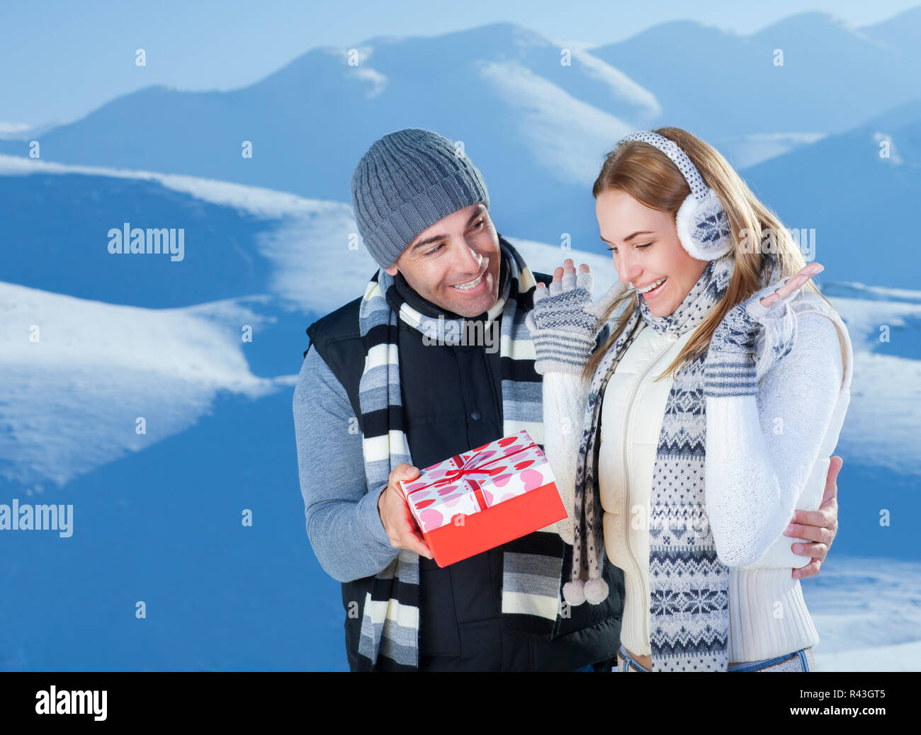 Receiving Christmas gift Stock Photo