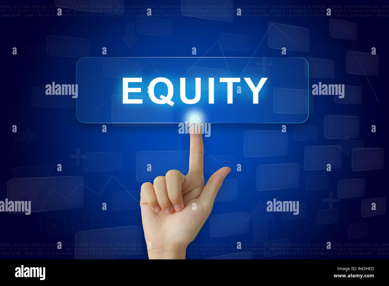 hand press on equity button on touch screen Stock Photo