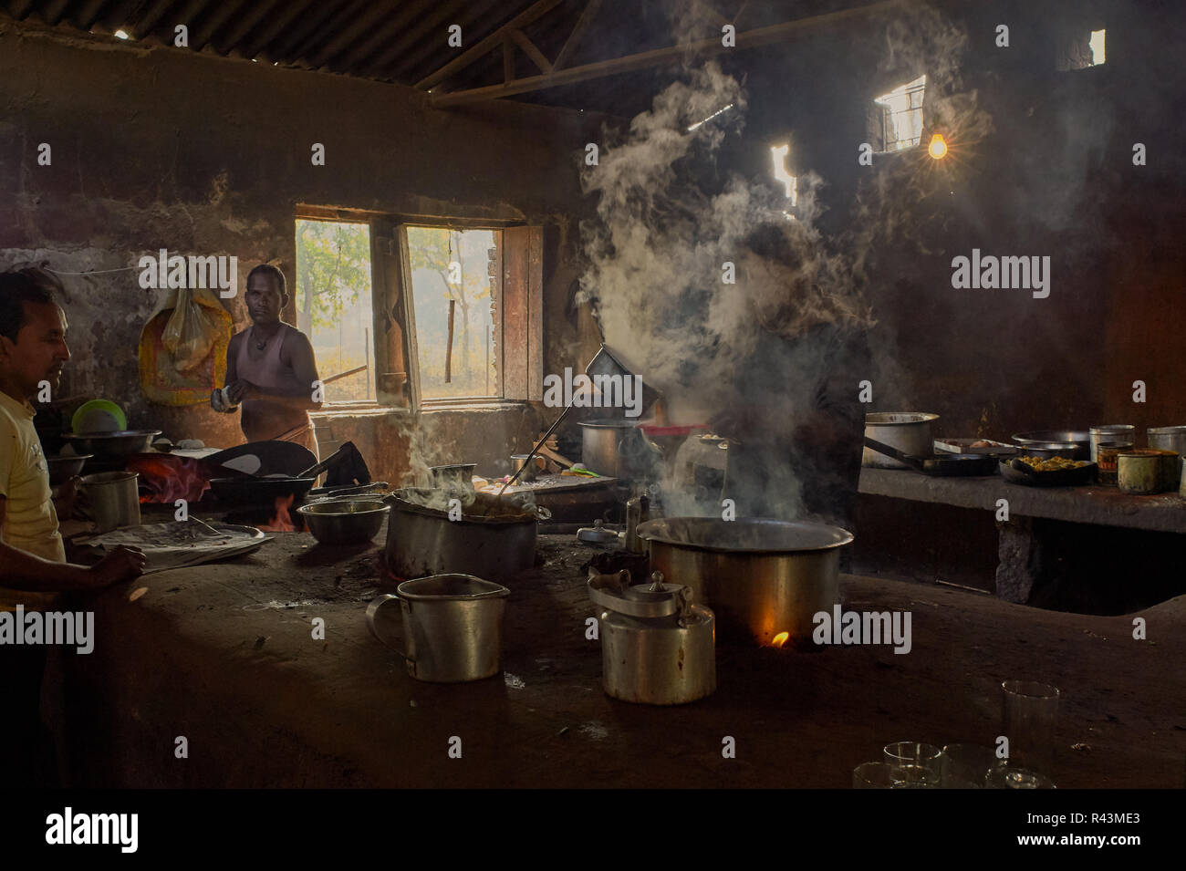 28-Dec-2014-Kitchen of Traditional Indian roadside Food joint(Dhaba) 70 KM from Jamshedpur Jharkhand INDIA asia Stock Photo