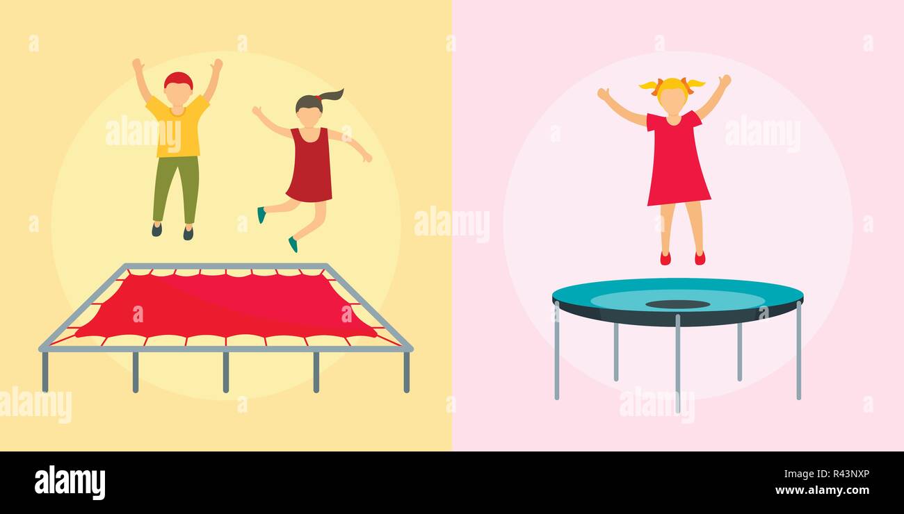 Trampoline jumping park joy banner concept set. Flat illustration of 2  trampoline jumping park joy vector banner concepts for web Stock Vector  Image & Art - Alamy