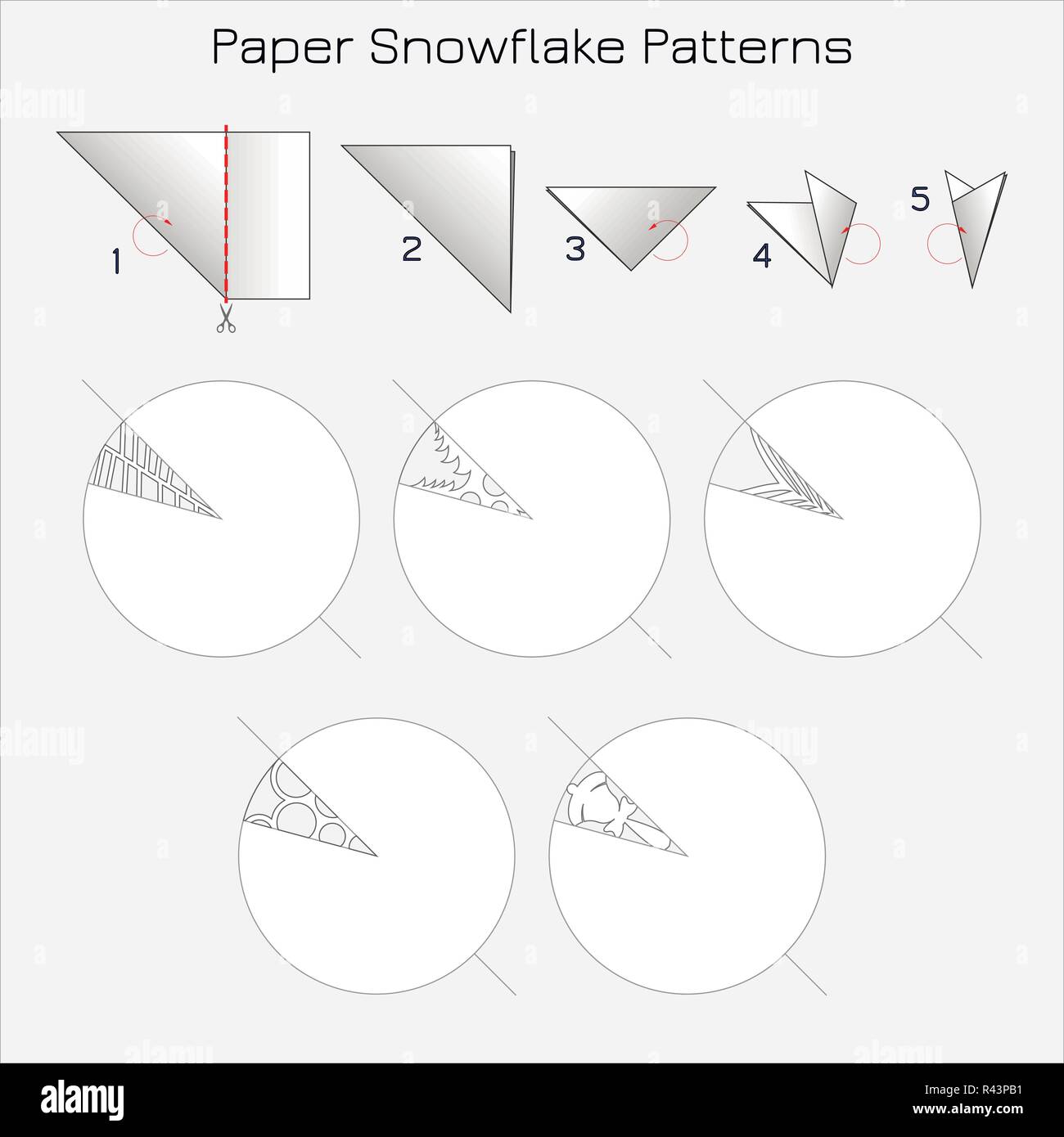 Paper Cut Snowflake Patterns. Step-by-step instruction for paper origami  toy. Tutorial for children. Preparing for the New Year, Christmas, winter  hom Stock Vector Image & Art - Alamy