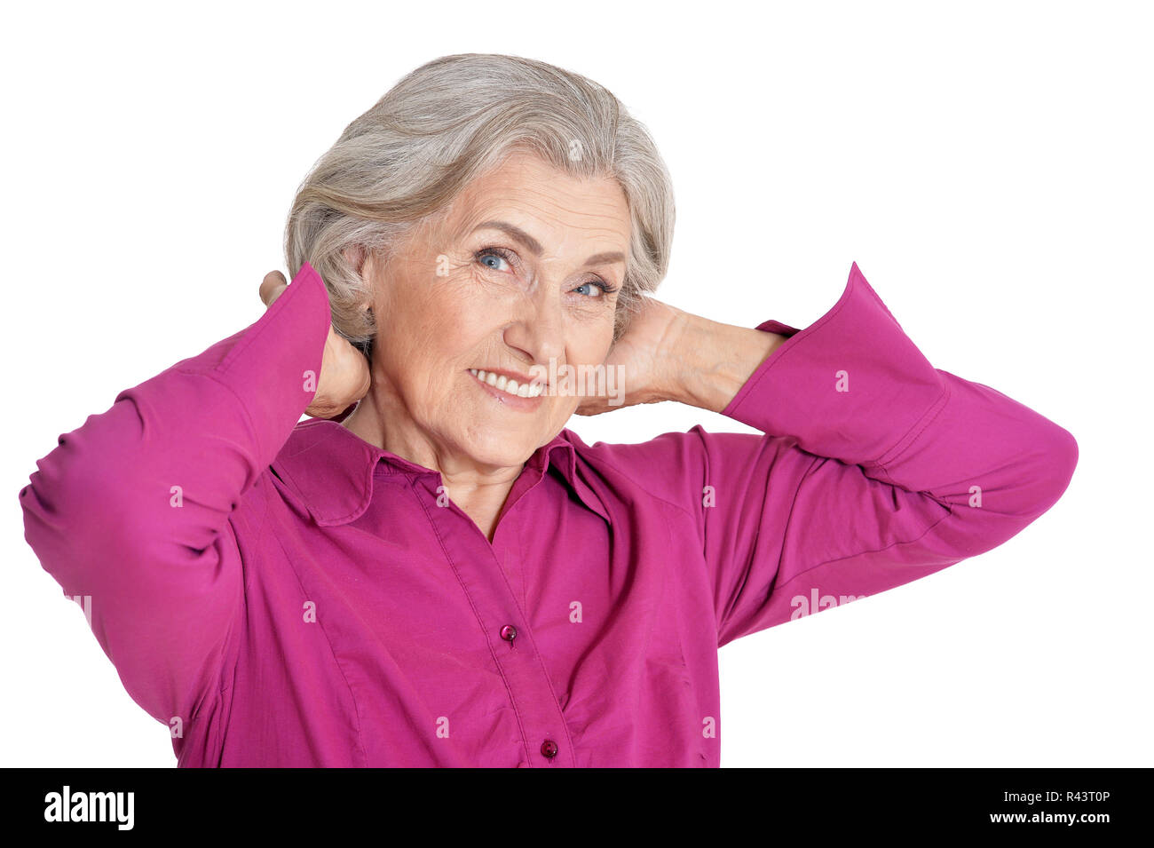 Portrait of beautiful senior woman on white background Stock Photo - Alamy