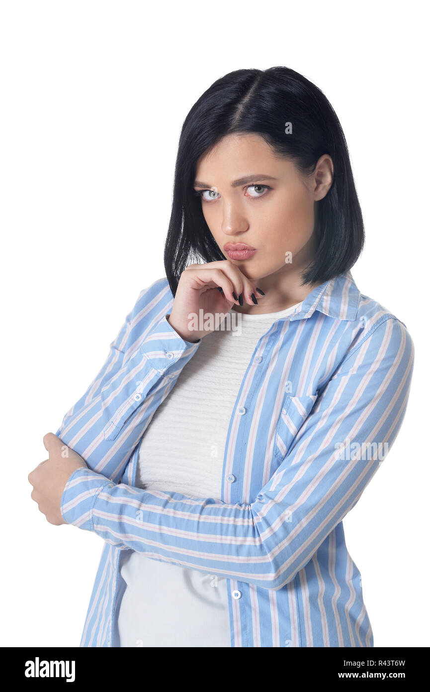Portrait of beautiful young woman on white background Stock Photo - Alamy