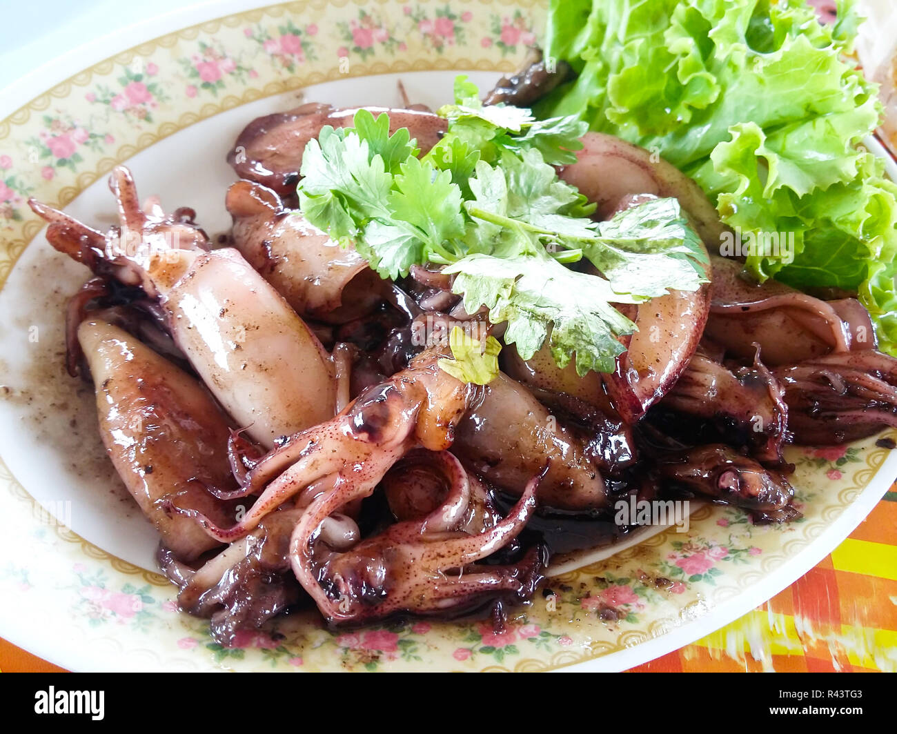 Stir-fried squid asia food Stock Photo