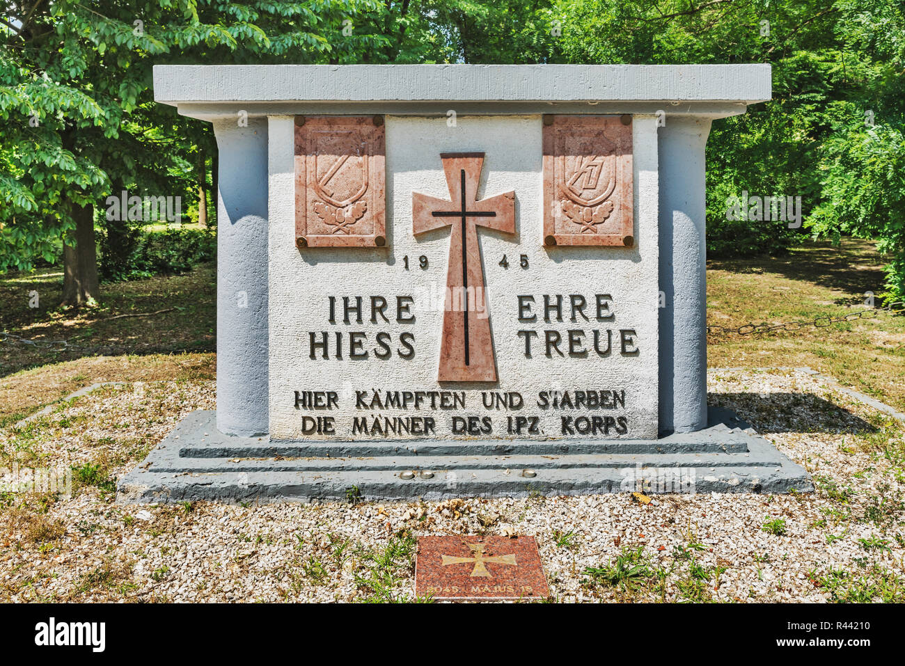 The Waffen-SS Monument is located in the park of the Palais Festetics in Deg, Enying, Fejer county, Central Transdanubia, Hungary, Europe Stock Photo