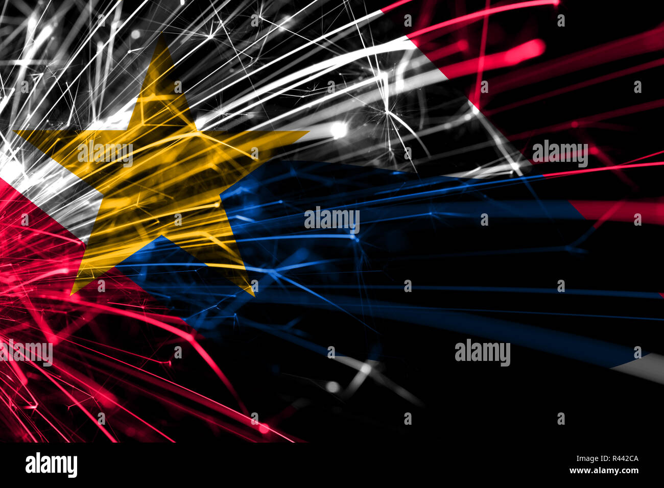 Lafayette, Indiana abstract fireworks sparkling flag. New Year