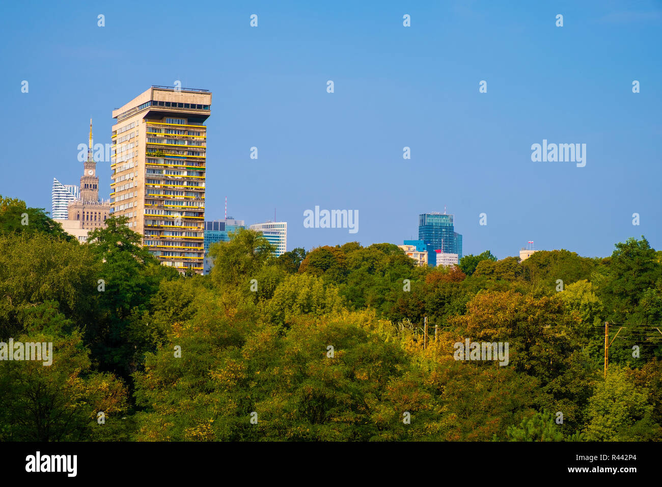 Warsaw, Mazovia / Poland - 2018/09/02: Exterior of the historic Smolna 8 tower, communist residential building developed in 70s of XX century in the P Stock Photo