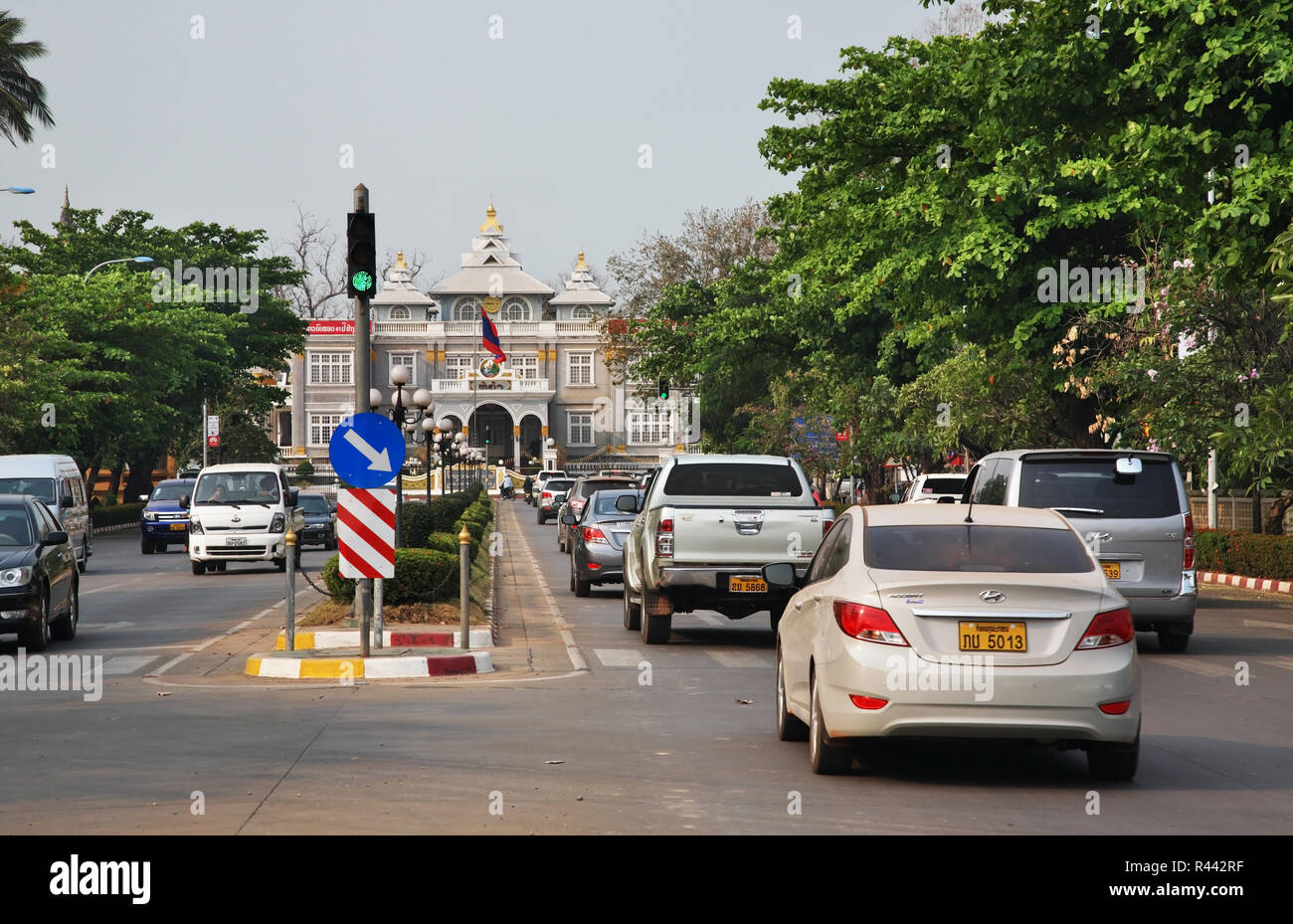 Lang Xang Avenue in Vientiane. Laos Stock Photo