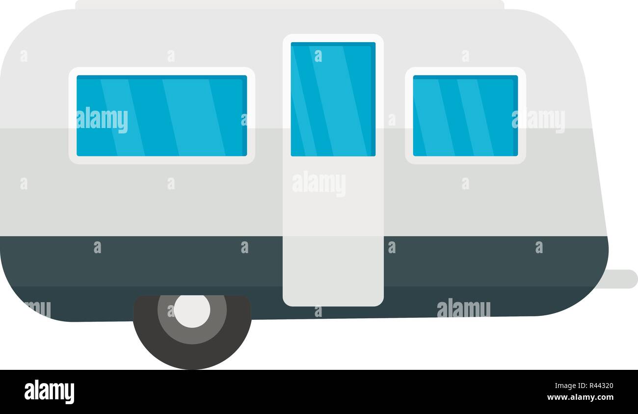 Retro travel trailer icon. Flat illustration of retro travel trailer ...