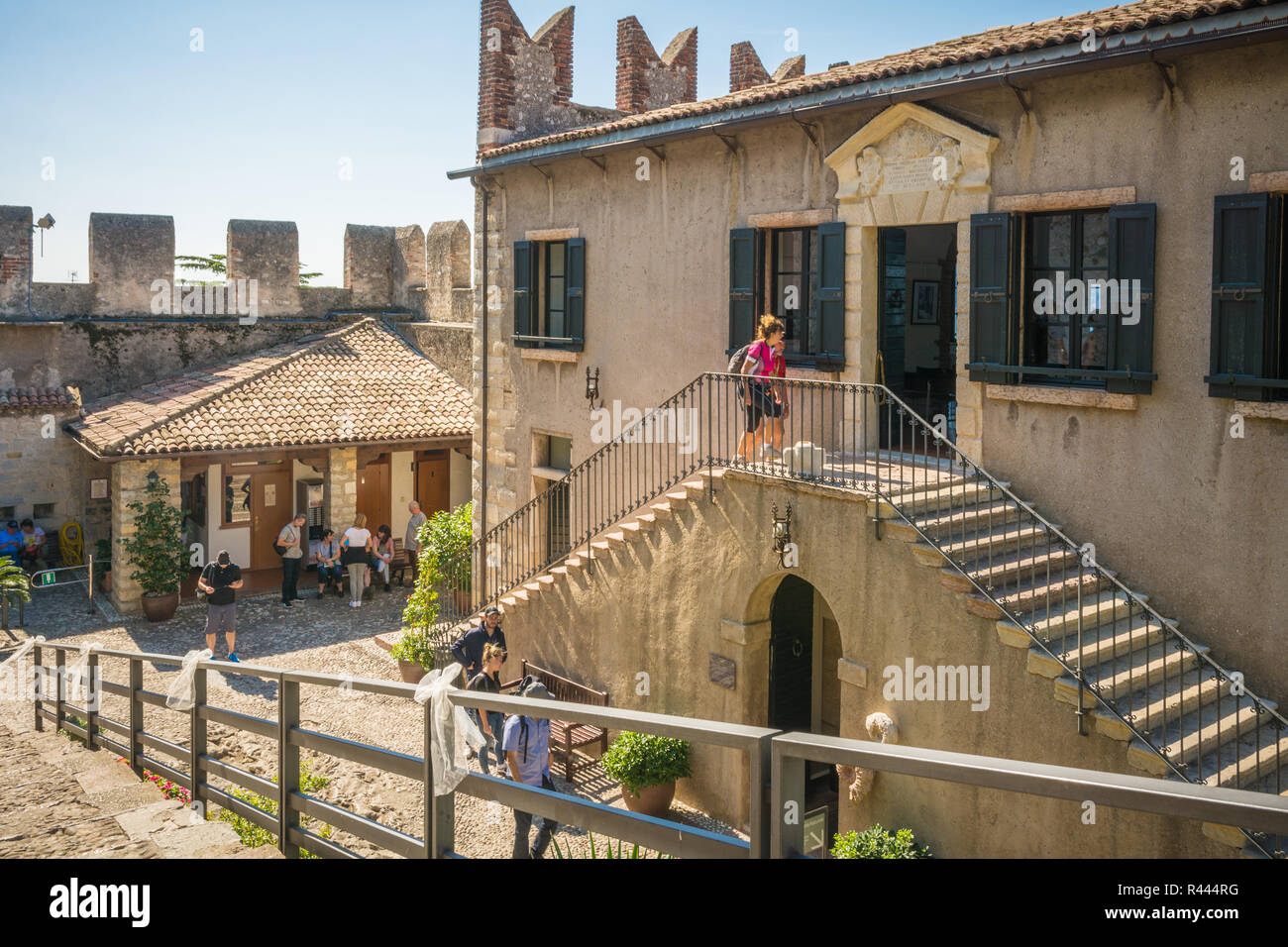 The medieval Scaliger Castle in Malcesine on Garda lake, Verona, Italy.The old Scaliger Castle is one of the top tourist attractions Stock Photo
