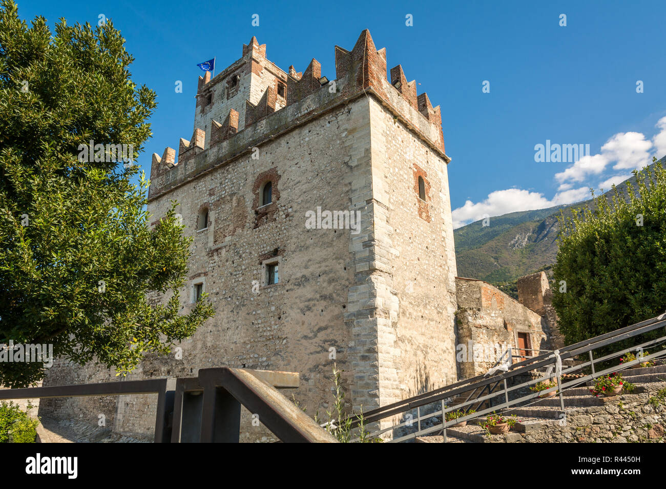 The medieval Scaliger Castle in Malcesine on Garda lake, Verona, Italy.The old Scaliger Castle is one of the top tourist attractions Stock Photo