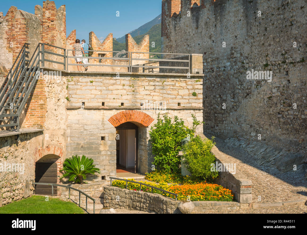 The medieval Scaliger Castle in Malcesine on Garda lake, Verona, Italy.The old Scaliger Castle is one of the top tourist attractions Stock Photo