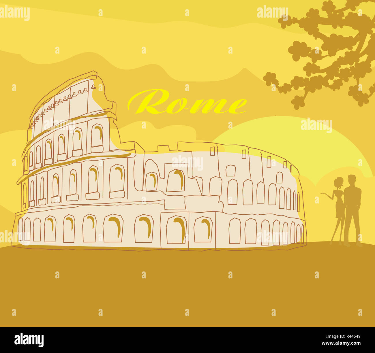 couple silhouette in front of the colosseum in rome Stock Photo