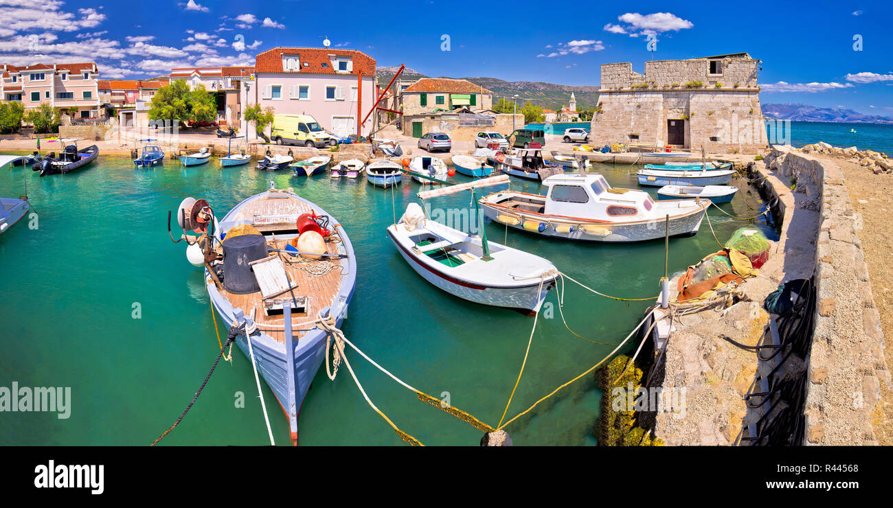 Kastel Stafilic landmarks and turquoise sea panoramic view, Split ...