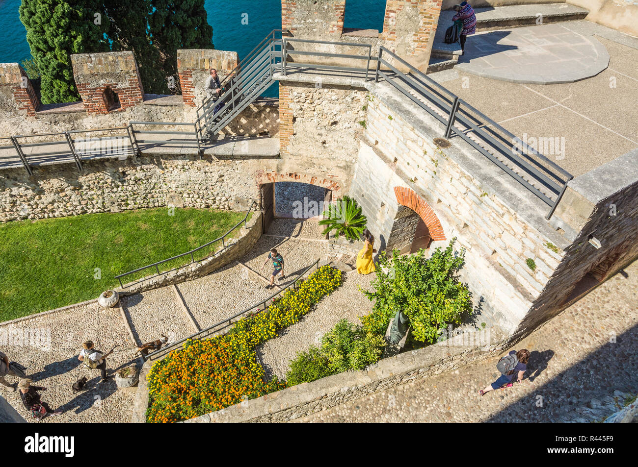 The medieval Scaliger Castle in Malcesine on Garda lake, Verona, Italy.The old Scaliger Castle is one of the top tourist attractions Stock Photo