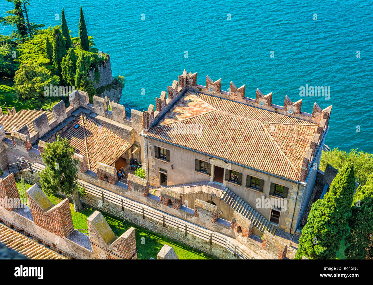 The medieval Scaliger Castle in Malcesine on Garda lake, Verona, Italy.The old Scaliger Castle is one of the top tourist attractions Stock Photo