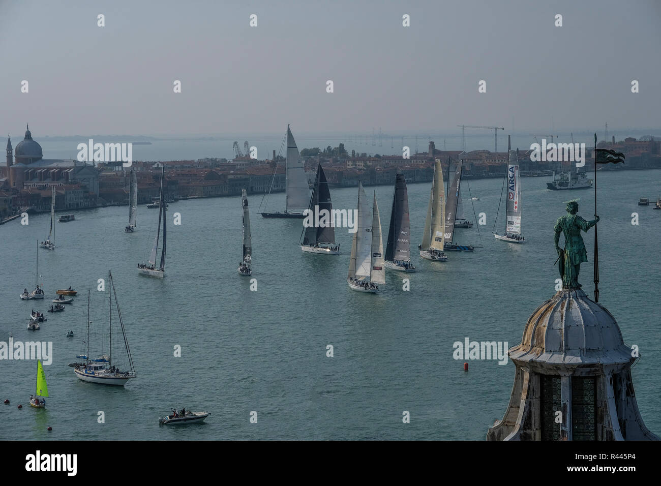 VENICE, ITALY - OCTOBER 20: Maxi Yachts during the regatta, The Venice Hospitality Challenge is a sailing regatta held annually in the Bacino San Marc Stock Photo