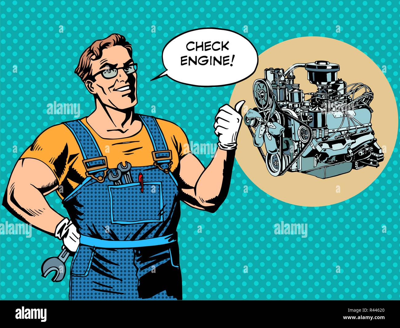 Fun mechanic check engine repair car Stock Photo Alamy