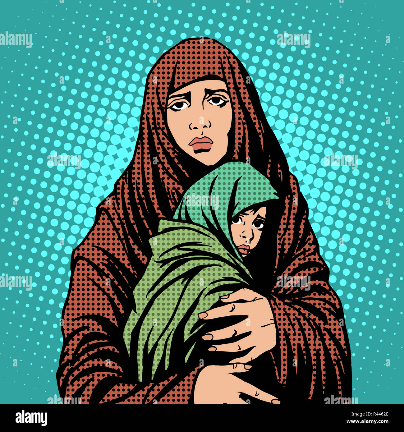 Mother and child refugees foreigners immigrants Stock Photo