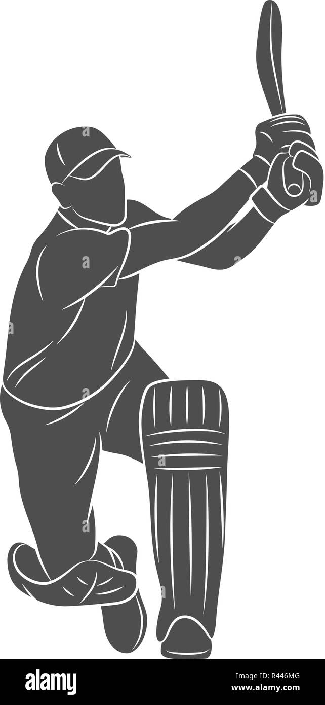 Silhouette Batsman Playing Cricket On A White Background Stock Vector
