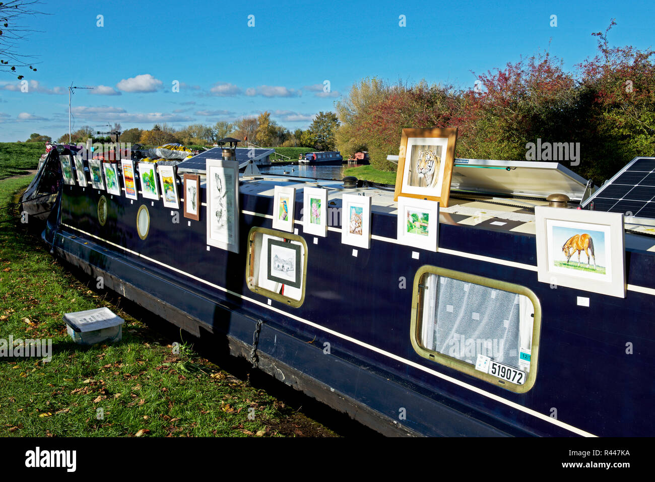 Paintings for sale, Grand Union Canal, near Marsworth, Buckinghamshire