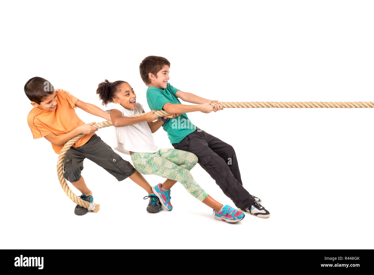 Beautiful Girl Pulling Rope Isolated High Resolution Stock Photography