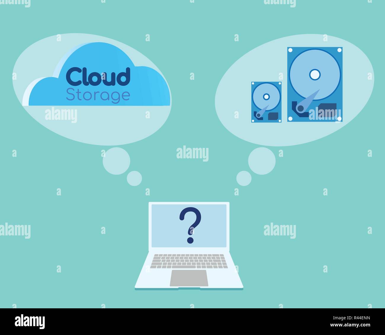 Vector of comparing concept between old hard drive with new cloud database for your business. Stock Vector