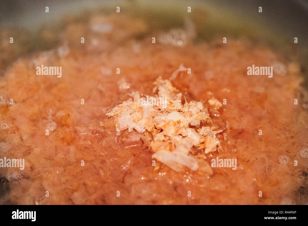 Close up of Japanese food dashi flakes miso soup Stock Photo