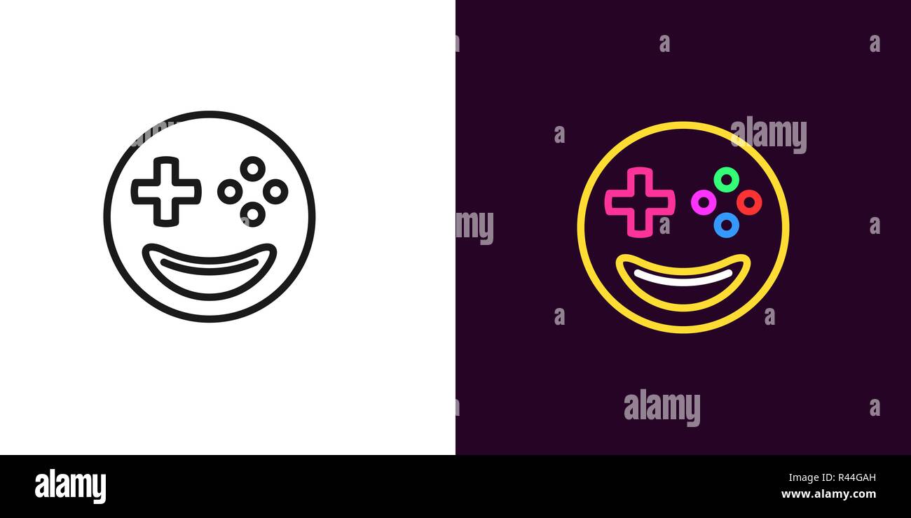 Emoji Gamer Illustration Vector Icon Of Emoji Player With Smile And Joystick Buttons Instead Of Eyes In Outline Style Black And Color Version Stock Vector Image Art Alamy Emoji Gamer Illustration Vector Icon Of Emoji Player With Smile And Joystick Buttons Instead Of Eyes In Outline Style Black And Color Version Stock Vector Image Art Alamy