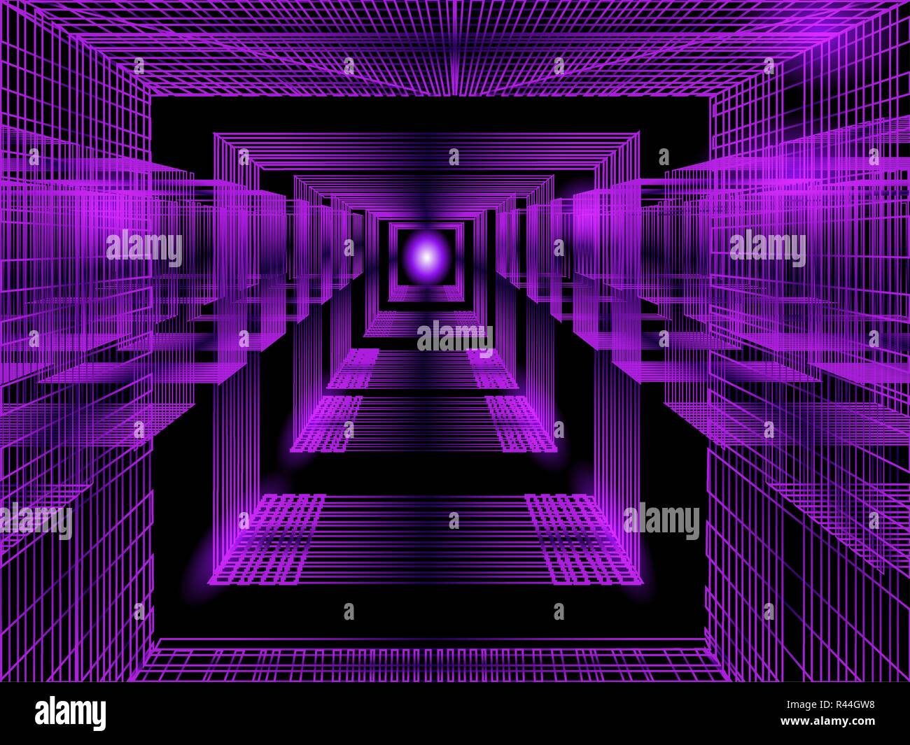 3d purple perspective background for concept design. Vector abstract backdrop with perspective. Lines and geometric shapes like portal, corridor or fu Stock Vector