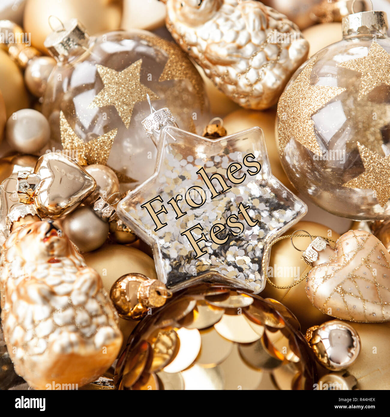 various golden baubles Stock Photo Alamy