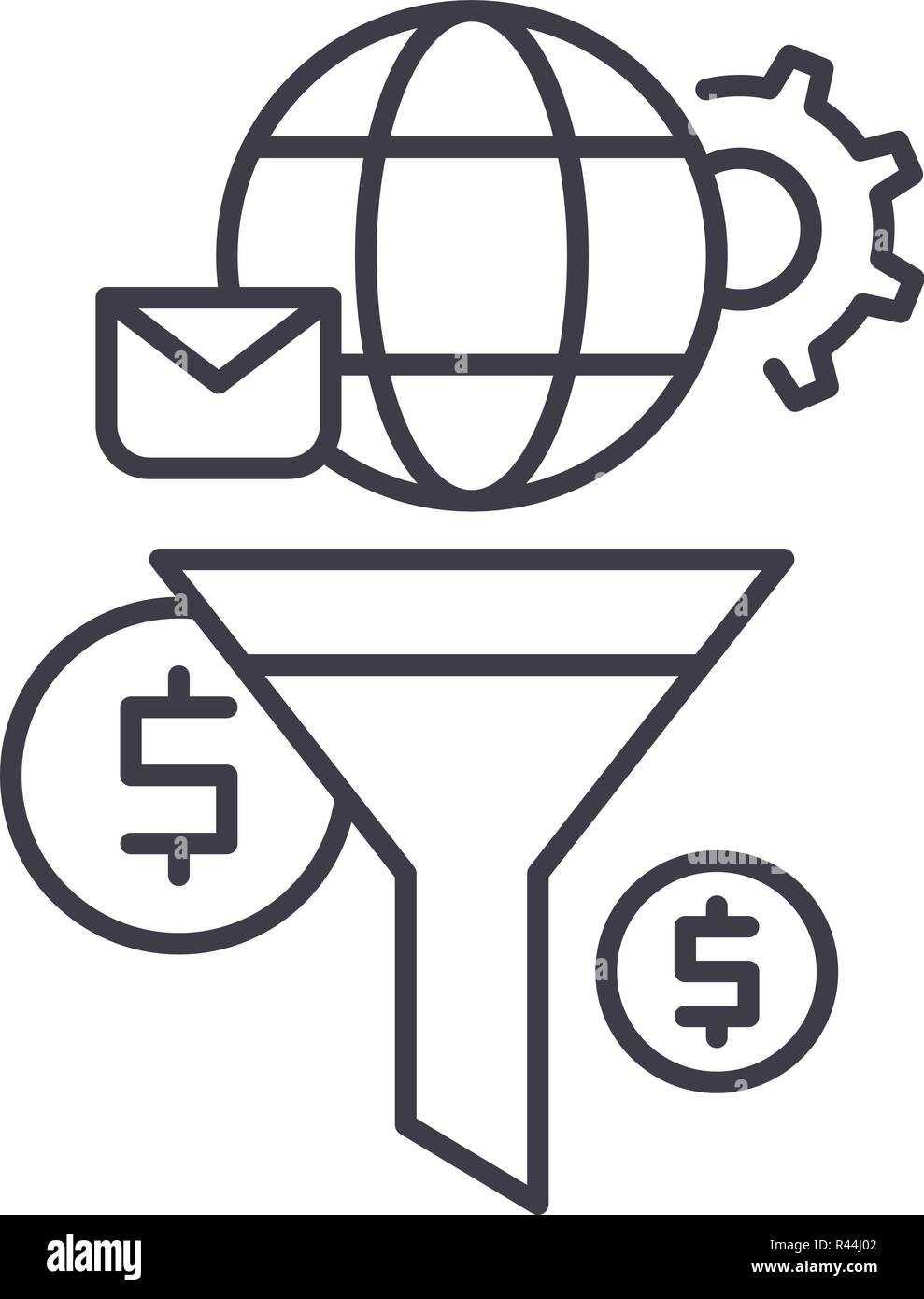 Marketing funnel line icon concept. Marketing funnel vector linear