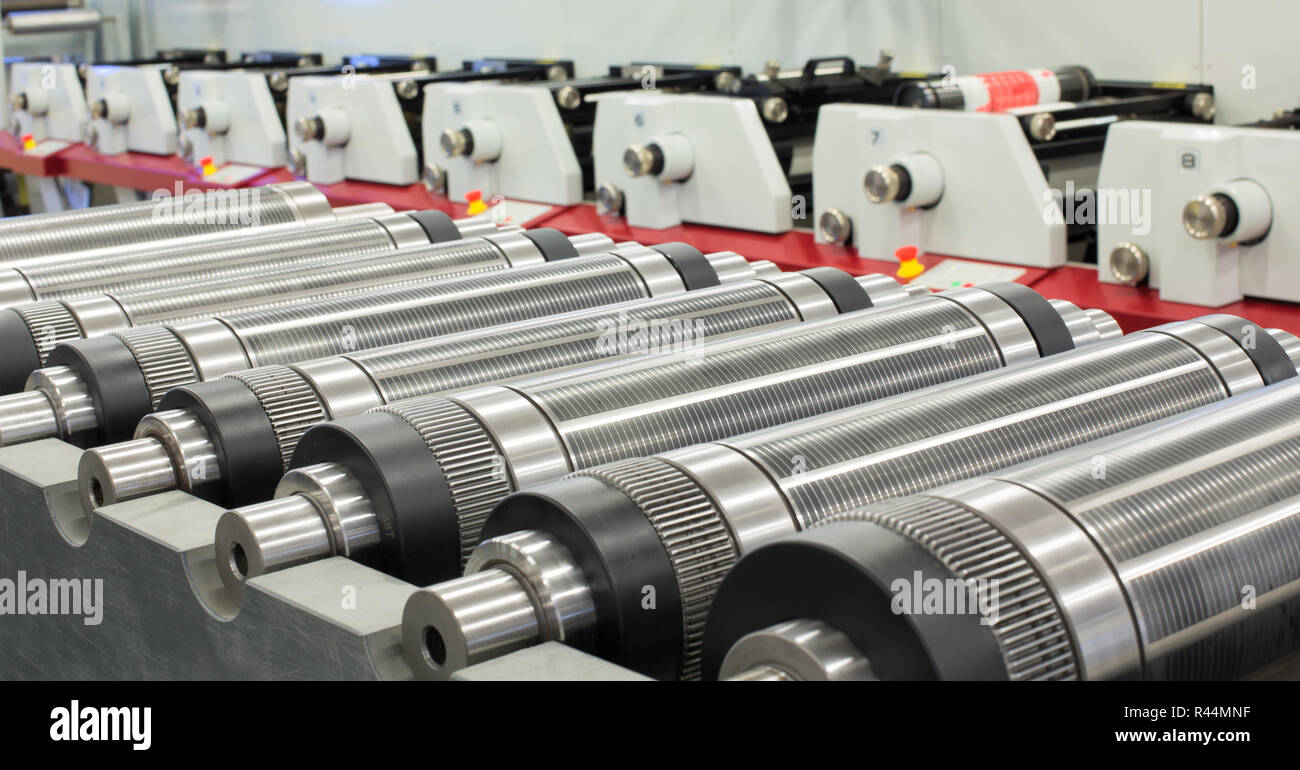 Lined up cylinders for die cut on rotary printing press