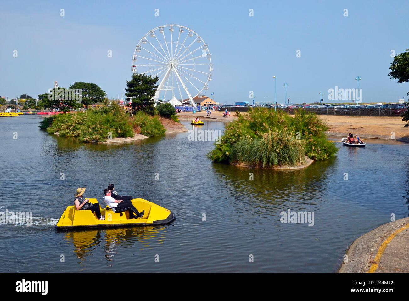Peddle boats and Skegness Eye, Giant Wheel, Skegness, Lincolnshire, UK