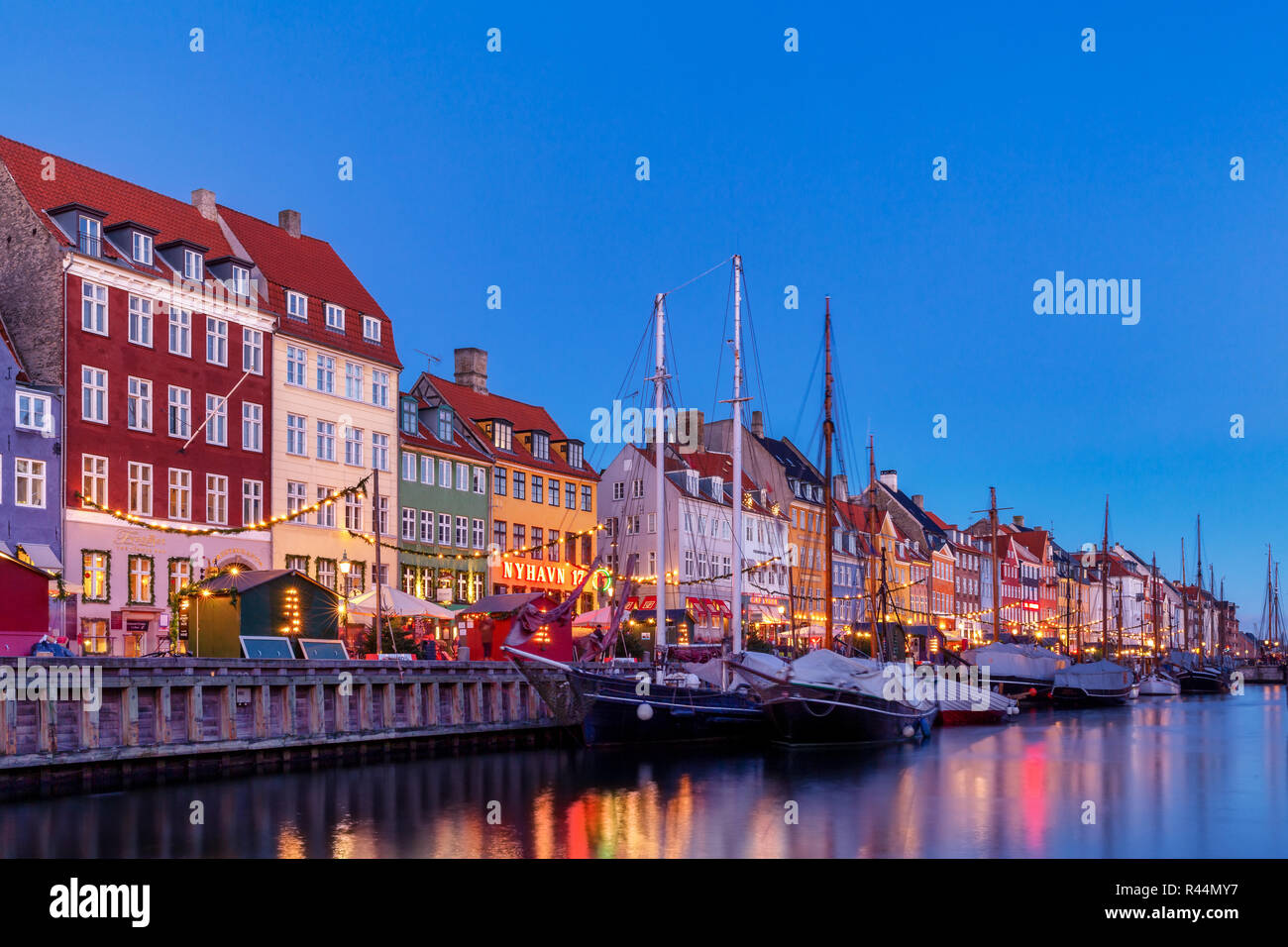 Nyhavn at Christmas, Copenhagen, Denmark Stock Photo