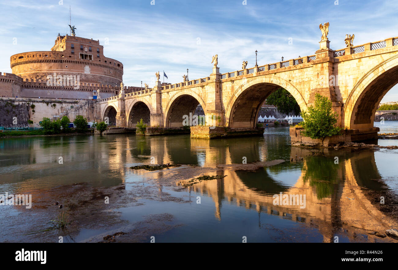 The Castel Sant'Angelo and the bridge Ponte Sant'Angelo, Rome, Lazio, Italy Stock Photo