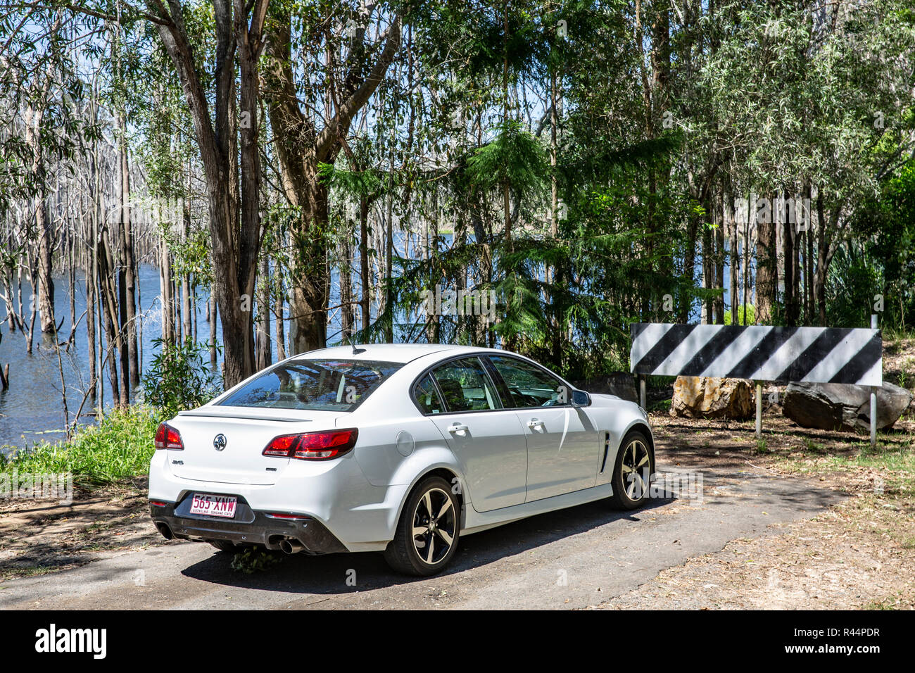 White saloon Holden commodore sv6 motor vehicle parked in Queensland,Australia Stock Photo