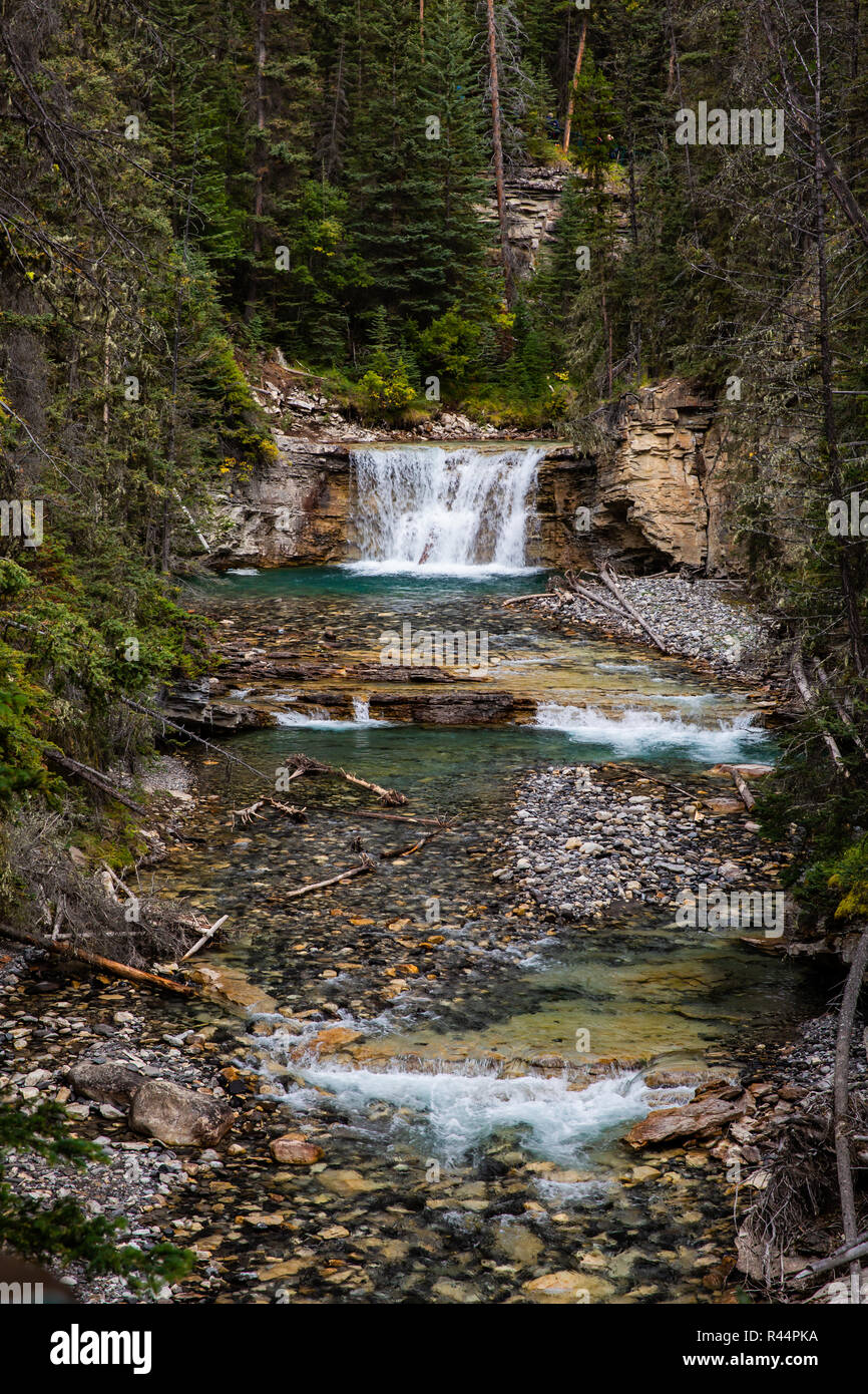 A waterfall in Johnson Canyon, Alberta Stock Photo