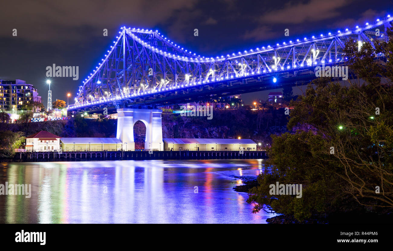 Story Bridge Brisbane Australia under blue lights Stock Photo