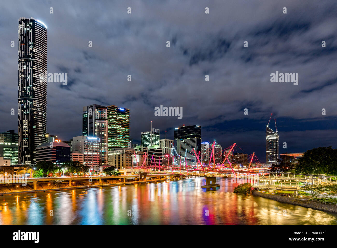 Night shot of the city of Brisbane Australia from the northside Stock Photo
